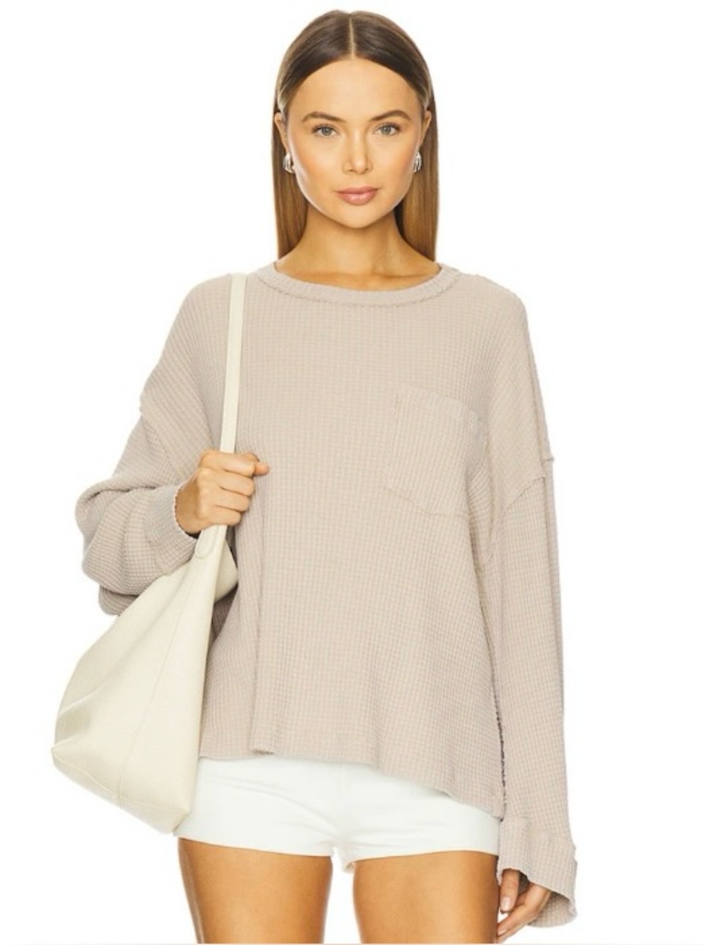 Free People We The Free Dawson Thermal Waffel Knit Top In Neutral M Cotton Boho